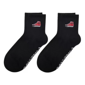 Embroidered Shoe Patched Crew Socks Two Pairs “Black”