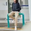 Logo Embroidered Loose Knit Hoodie Black