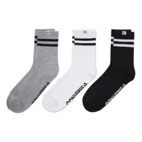 Logo Stripes Quarter Socks Three Pairs “Black Grey White”