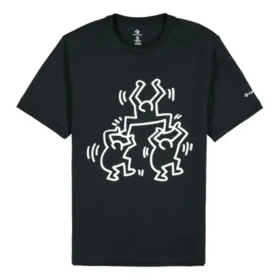 Men”s Converse x Keith Haring Crossover Cartoon Pattern Round Neck Short Sleeve Black