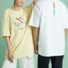 Pattern Printing Sports Round Neck Short Sleeve Light Yellow T-Shirt