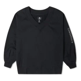 Solid Color Loose Knit V neck Hoodie Black